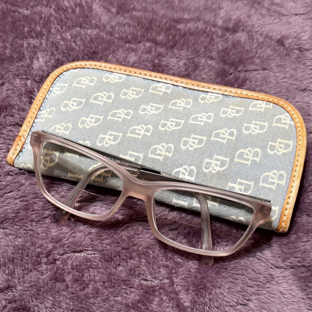 Vintage Authentic Dooney & Bourke Signature Glasses Case Blue with Leather Trim